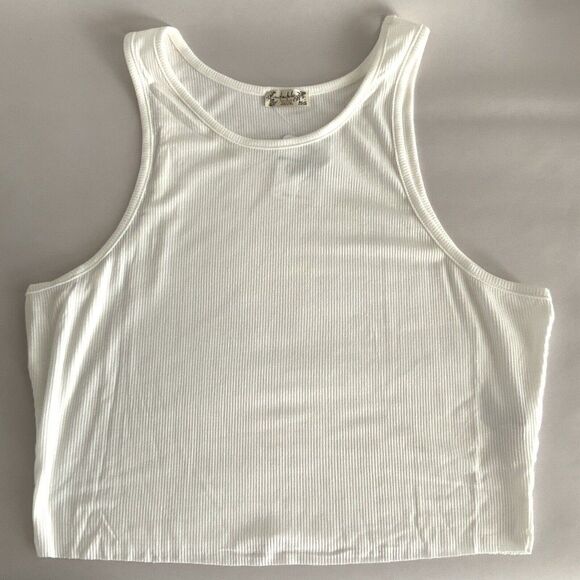 Free People Ribbed Crop White High Neck Sleeveless L - Picture 4 of 9